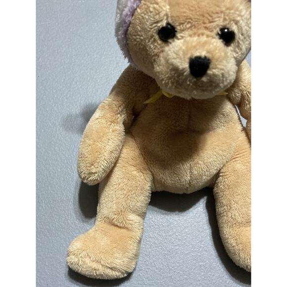 Ty Beanie Baby - SPRINGSTON the Bear w/ Orange Polka Dot Easter Bunny Ears - Picture 3 of 6